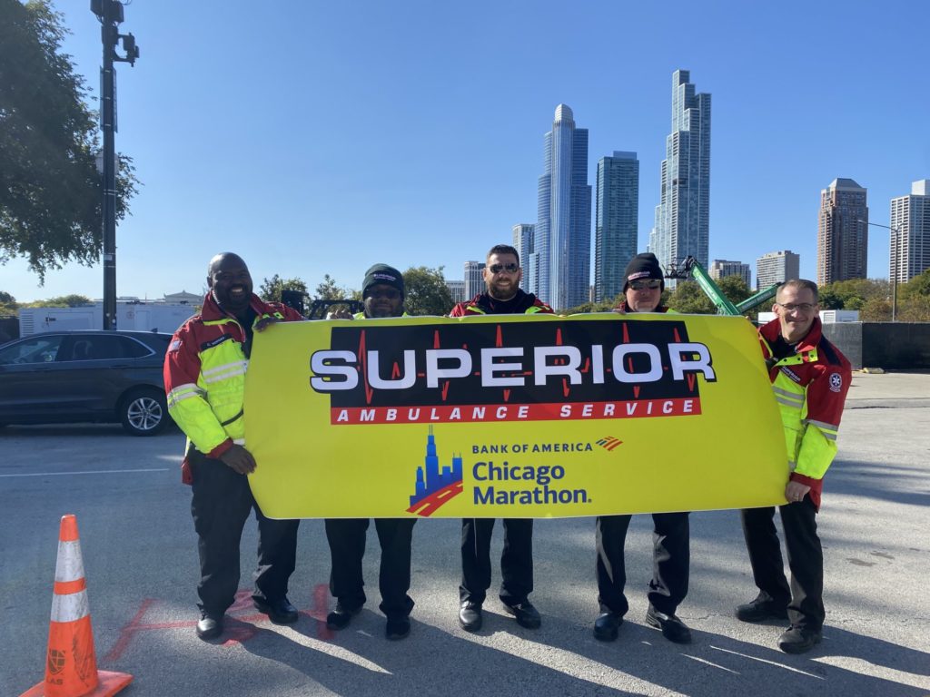 Superior Ambulance EMTs provide emergency medical services for Chicago Marathon