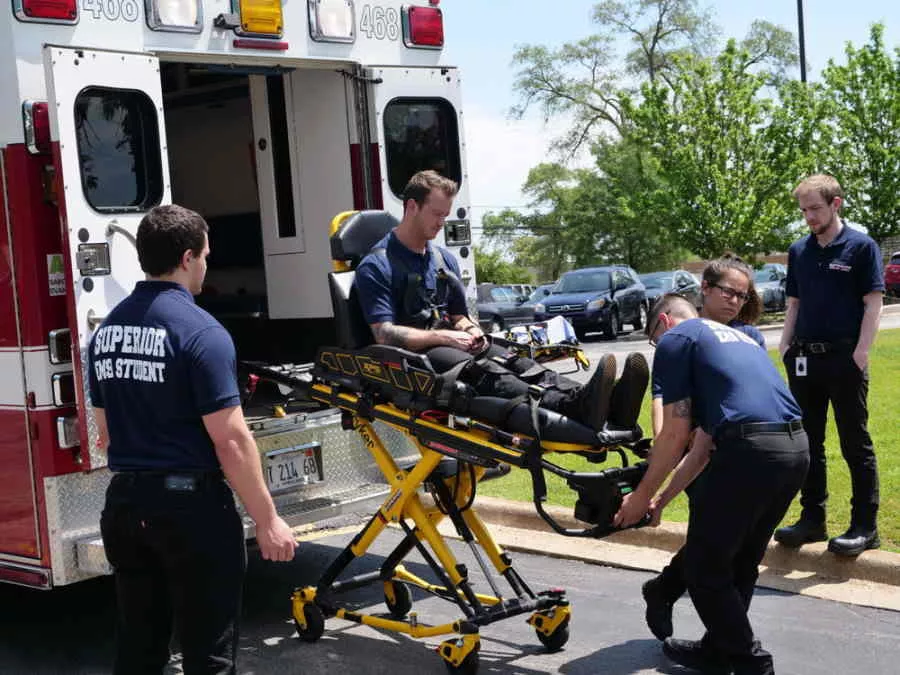 EMT Student on Stretcher Being Loaded into Ambulance