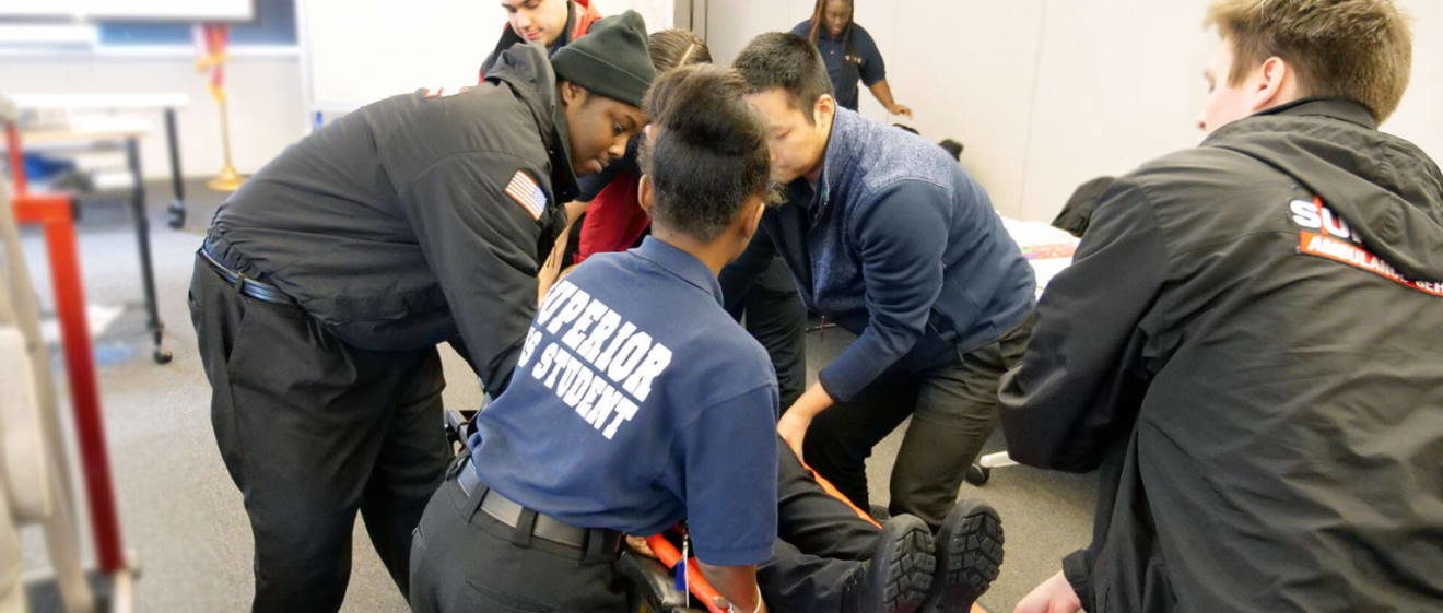 emt class stretcher practice