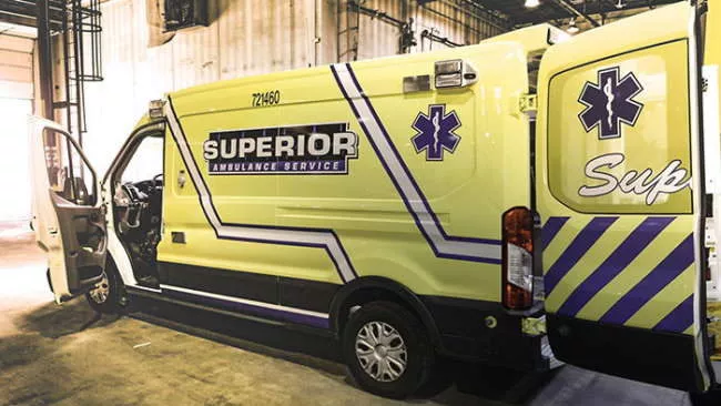 Superior Ambulance Yellow Sprinter Doors Open