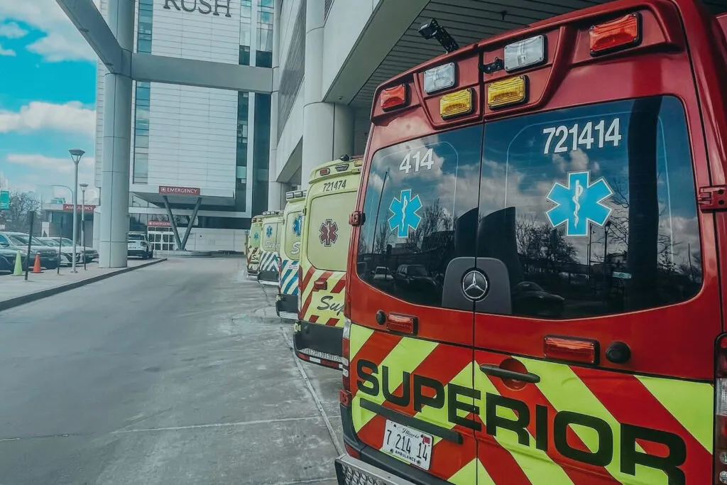 Ambulances lined up at Rush hospital