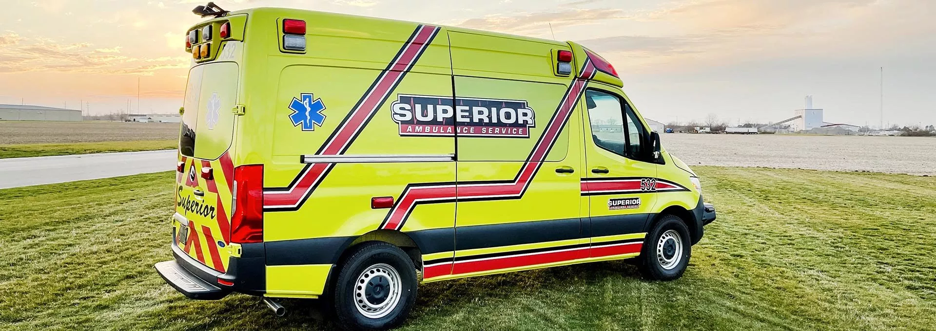 Superior Ambulance in cornfield