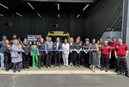 Superior Ambulance President & CEO Dave Hill joins company leadership, staff, and community partners for a ribbon-cutting ceremony celebrating the grand opening of the new station.